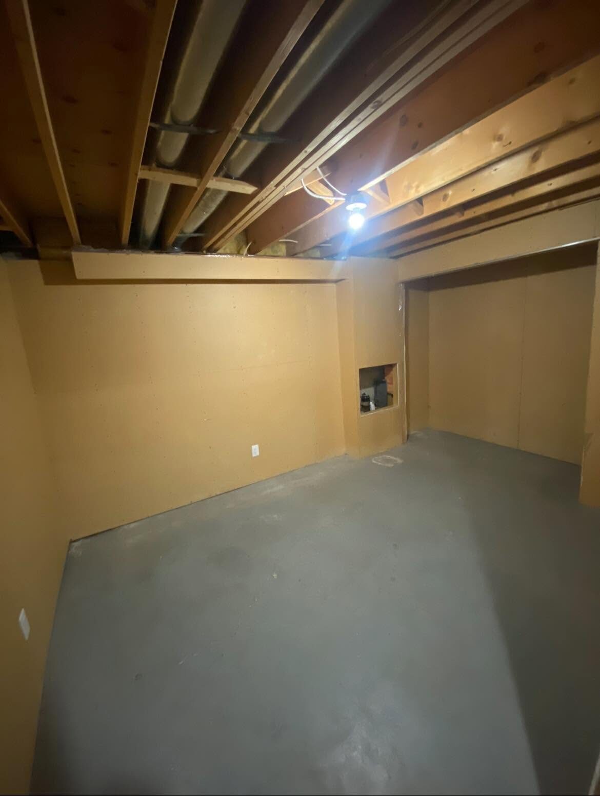 Basement room before — unfinished walls and concrete