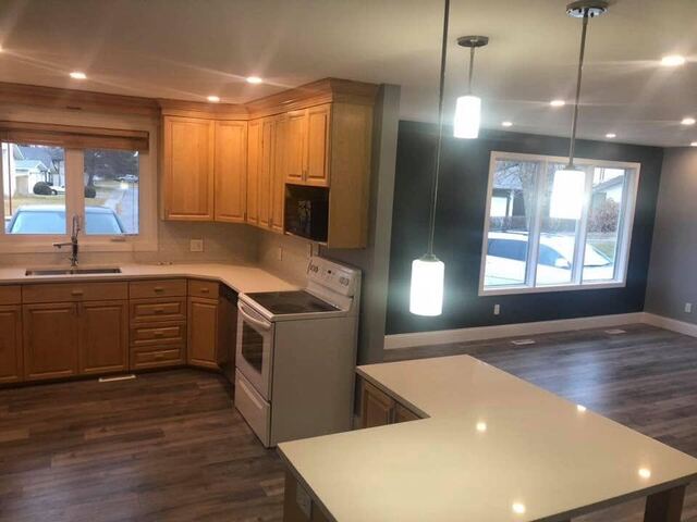 Kitchen with new island and lighting
